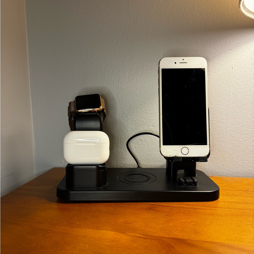 Black Wireless Charging Station for iPhone, AirPods, & Apple Watch